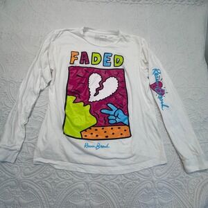 Reason Brand Faded Graphic Long Sleeve Shirt White Mens Large Streetwear‎ Tee